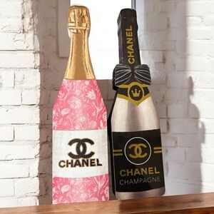Chanel Champagne Bottle Wooden Decor in Black or Pink BRAND NEW